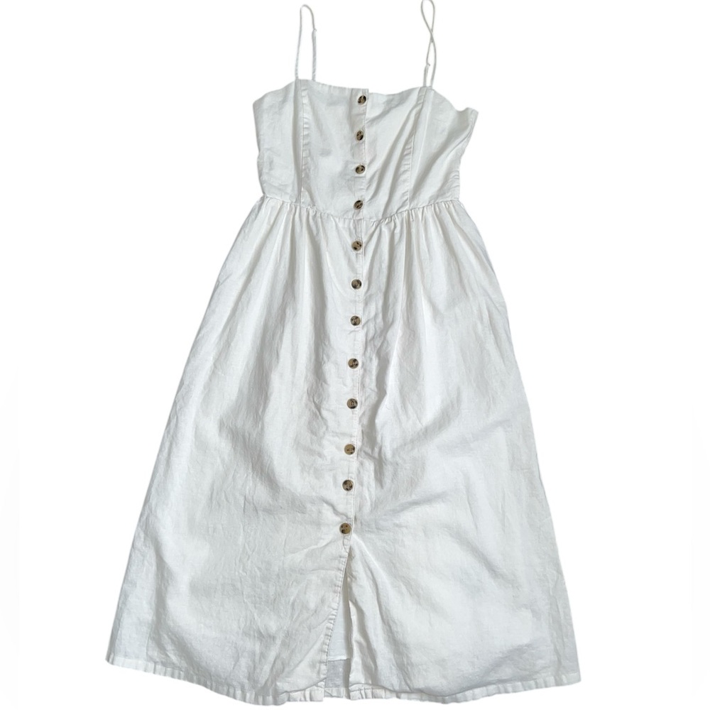 H&M White Button-Down Linen Blend Sundress | Size Small